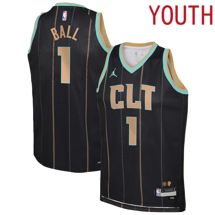 Youth Charlotte Hornets #1 LaMelo Ball Nike Black City Edition 2022-23 Swingman NBA Jersey